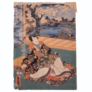 Utagawa Kunisada- Seated Women with Cherry Tree Japanese Woodblock Print 1857