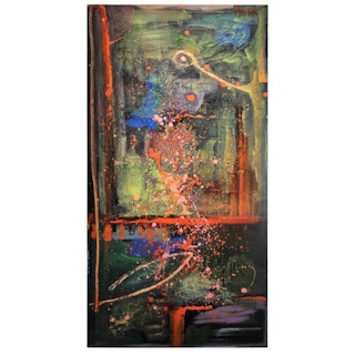 Larry Martin- Deep Tonal Abstract Expressionist Painting with Pink Splatter 21st Century