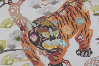 Hollywood Regency Lounge Chair with Natural Wood and Tiger Print Fabric