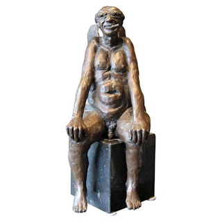 “Angel Man” Abstract Seated Nude Male with Cigar Bronze Sculpture 1970s