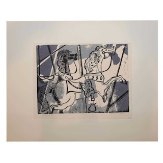 "Carousel" Blue Abstract Horse Serigraph 1950s