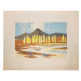 Elizabeth Walmsley- Abstract Southwestern Landscape with Aspens Serigraph