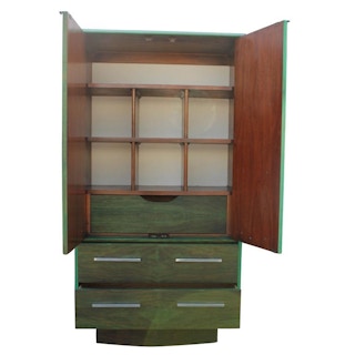 Modern Brutalist Faux Malachite Green Dyed Tall Boy Dresser or Cabinet