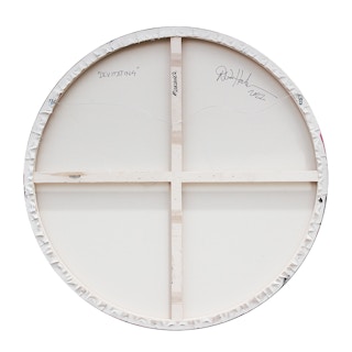 "Levitating" Dark Blue, Neon Pink, and Light Green Op Art Circular Painting