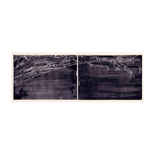 "Occupy Night" Contemporary Black Toned Diptych Landscape Screen Print of a Tree 2022