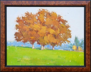 Green, Orange, and Blue Abstract Impressionist Autumn Landscape Painting 1999