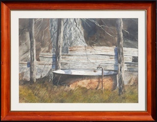 “Not the Usual Watering Trough” Rustic Watercolor Landscape Painting 1980