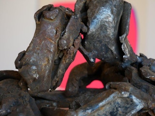 "Sumo" Modernist Abstract Figurative Steel and Wood Sculpture 2012