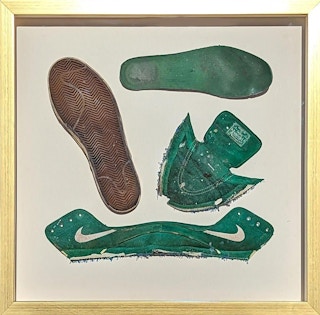 Contemporary Deconstructed Mixed Media & Found Object Green Shoe Painting 21st Century