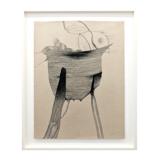 Surrealistic Modern Abstract Black and White Organic Ink Drawing 1965