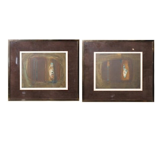 Frances Nail- Pair of Contemporary Brown and Blue Serigraphs 1980