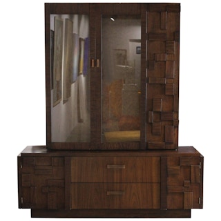 Modern Lane Brutalist Walnut Hutch / Cabinet in the Style of Paul Evans