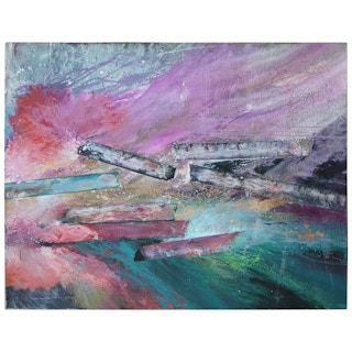 "Abstract Composition" Red, White, and Green Painting