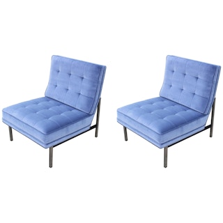 Pair of Modern 1960s Knoll Parallel Bar Lounge Chairs in Periwinkle Blue Velvet