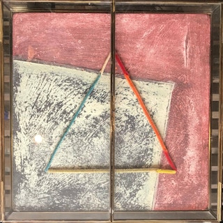 Geometric Mixed Media Abstract in Glass Shadowbox, 1990's