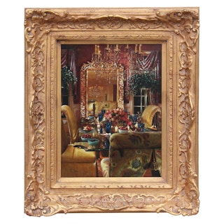 S. Lee- Interior Architectural Painting of a Dining Room 20th Century