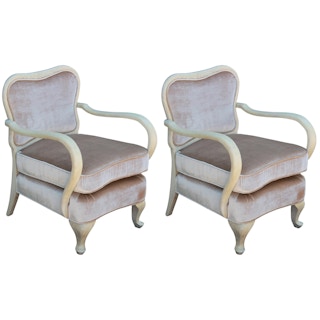 Pair of Modern Sculptural Neutral and Light Velvet Italian Lounge Chairs
