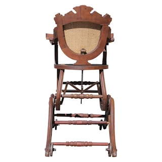 1880s American Victorian Walnut and Cane Metamorphic Highchair on Wheels