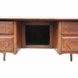 18th Century Louis XV Leather Top French Desk with Carved Detailing