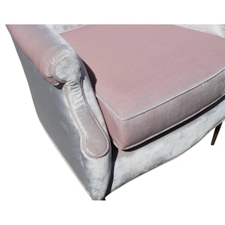 Luxe Pair of Brass Legged Modern Italian Wingback Chairs in Light Pink Velvet