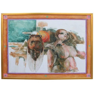 "St. Bameola's Vision", Abstract Painting of Woman and Locust, 1972