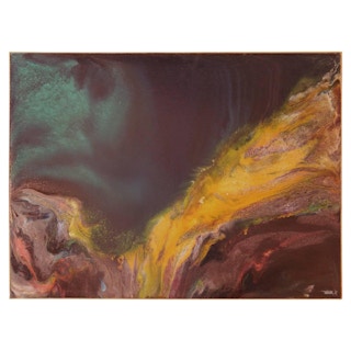 Leonardo Nierman- Yellow and Green Deep Abstract Oil Painting 1967