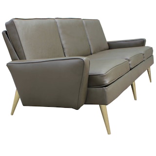 Stunning Modern Italian Style Green Leather Sofa with Brass Legs