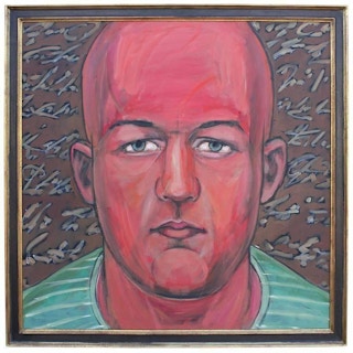 Patrick Palmer - Abstract Portrait of a Man in Green Striped Shirt with Red Skin