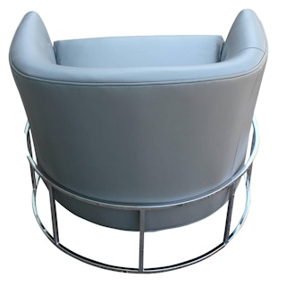 Pair of Milo Baughman Barrel Back Modern Club Chairs in Grey Leather