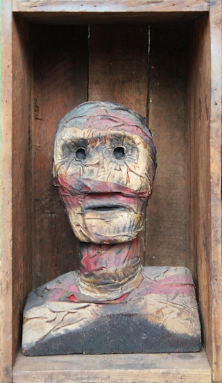 Modern Texas Mixed Media Sculpture of a Mummified Portrait Bust in a Box / Crate Mid 20th Century
