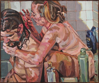 "Bathers 2" Intimate Warm Toned Nude Abstract Impressionist Painting of a Couple 2011