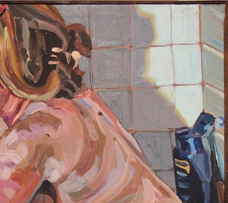 "Bathers 2" Intimate Warm Toned Nude Abstract Impressionist Painting of a Couple 2011