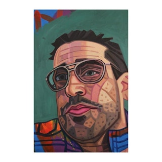 "Portrait of Sean" Green Toned Abstract Contemporary Portrait of a Man 2021