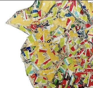 "Limerick" Red, Yellow, and Light Green Abstract Mixed Media Sculptural Collage