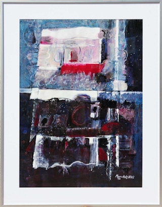 "The Melody Lingers On" Blue, Red, & Black Modern Abstract Mixed Media Painting 2012