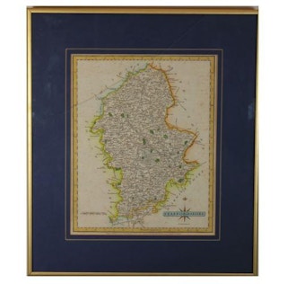 John Cary - Staffordshire Hand Painted Map Engraving From "New and Correct English Atlas" Published in 1787