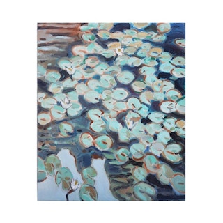 “Pond Pattern I” Blue and Teal Toned Abstract Impressionist Pond Landscape