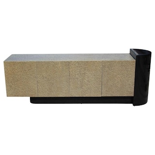 Postmodern Asymmetrical Cantilevered Two-Tone Burl Veneer Sideboard or Credenza