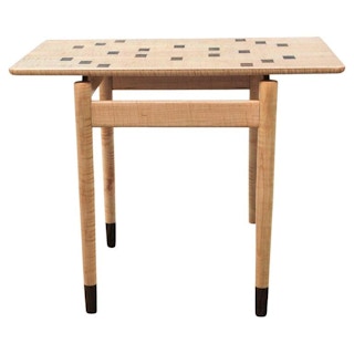 Modern Custom Norm Stoeker Tiger Maple and Walnut Inlaid Rectangular Side Table