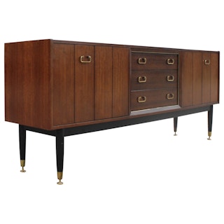 Mid-Century Modern Walnut Sideboard with Brass Hardware