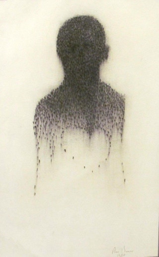 Untitled - Abstract Black Charcoal Figurative Drawing 1980