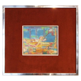 "In the Summer" Figurative Abstract Pastel Signed M.N., 1971