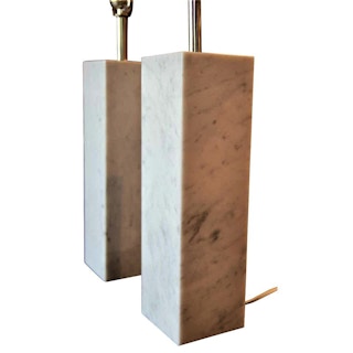 Pair of Rectangular White Marble Lamps Designed by Nessen Lamps
